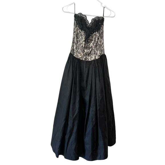 Vintage Gunne Sax Jessica McClintock Black Lace Party Strpls Dress Junior Sz 9 - Picture 13 of 13